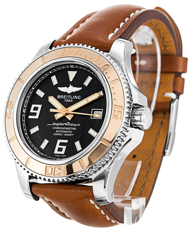 Breitling SuperOcean Black Dial Brown Leather Strap watch