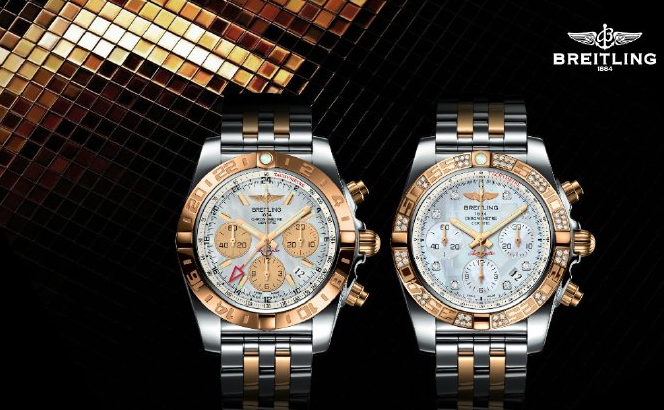 UK Steel And Rose Gold Bracelets Breitling Chronomat Fake Watches For Sweethearts