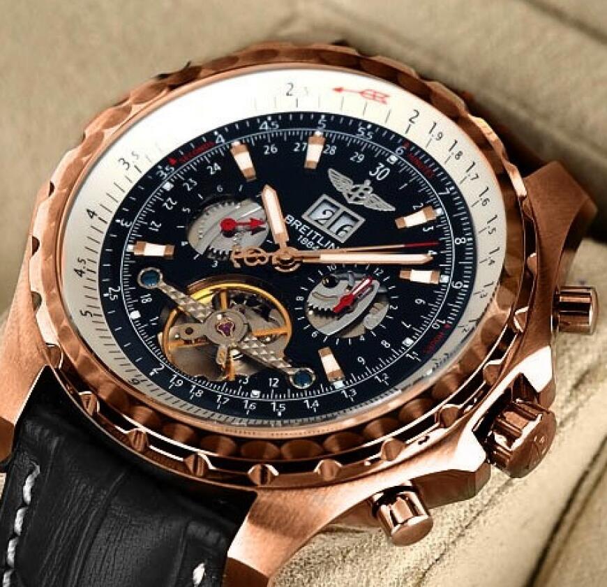 Breitling copy watches sales are made of rose gold.