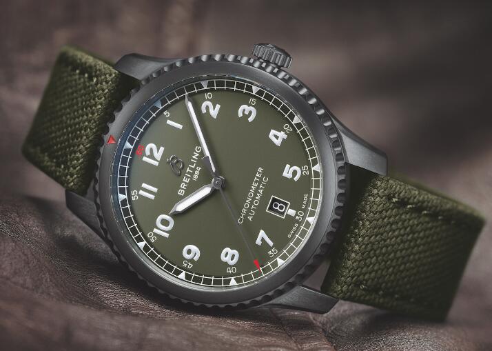 Hot-selling imitation watches online present charming khaki green color.