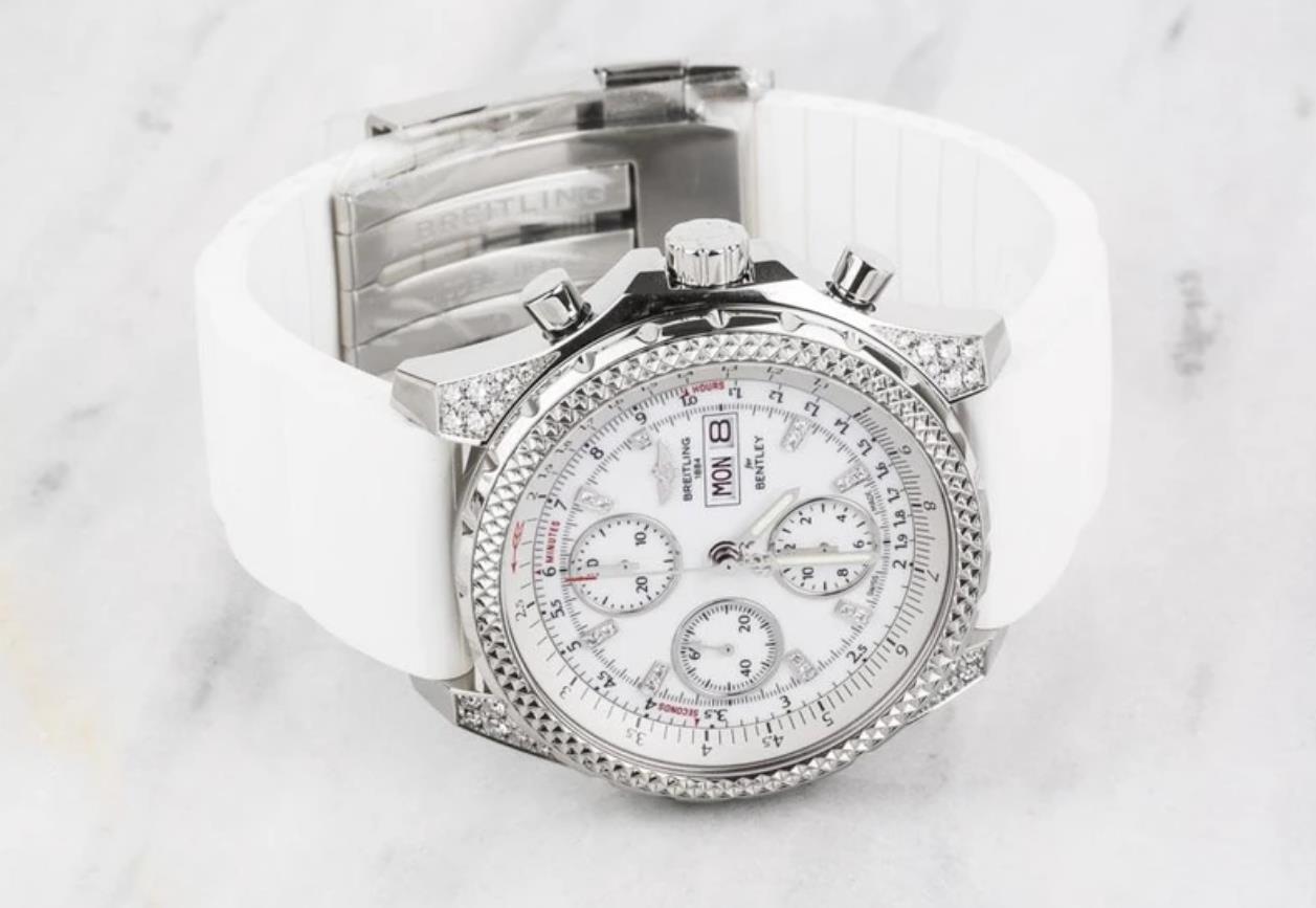 The white dial fake watch has a date window.